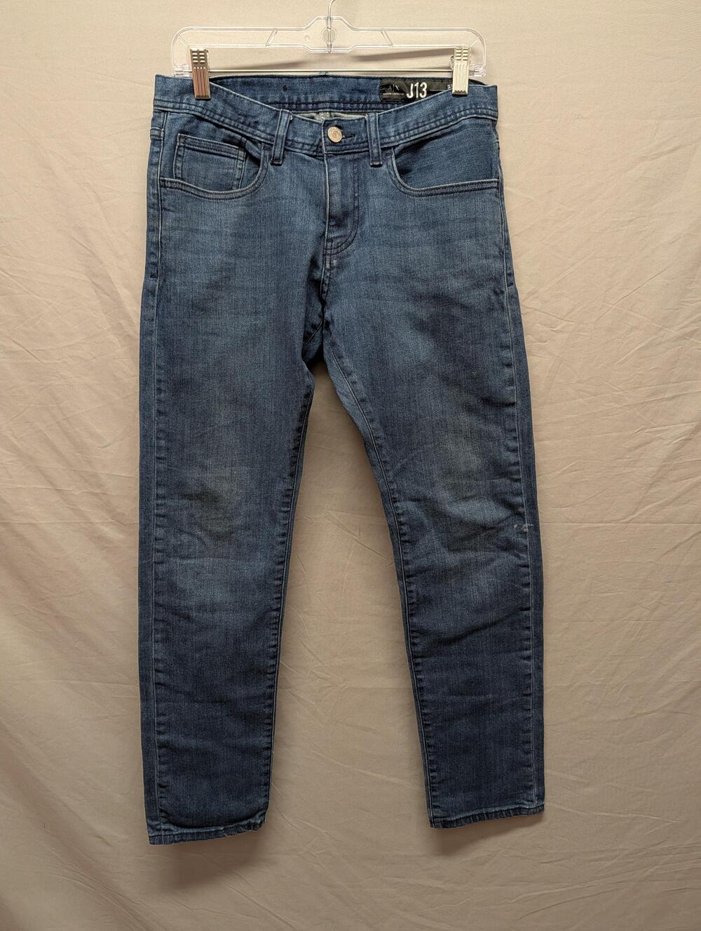 Armani Exchange J13 Slim Jeans Mens 28 Blue Denim Tapered Zip Fly AX Medium Wash